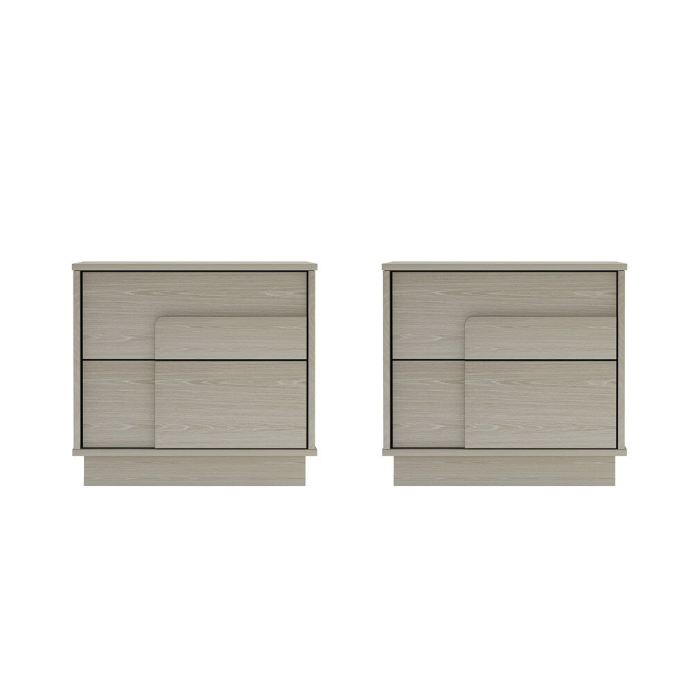 Manhattan Comfort - Horizon Nightstand with 2 Drawers in Whitewashed Oak - Set of 2 - 2-NS003-OK veiw 1
