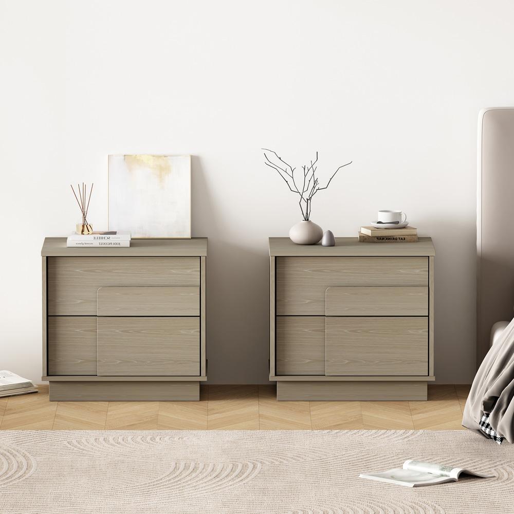 Manhattan Comfort - Horizon Nightstand with 2 Drawers in Whitewashed Oak - Set of 2 - 2-NS003-OK veiw 8