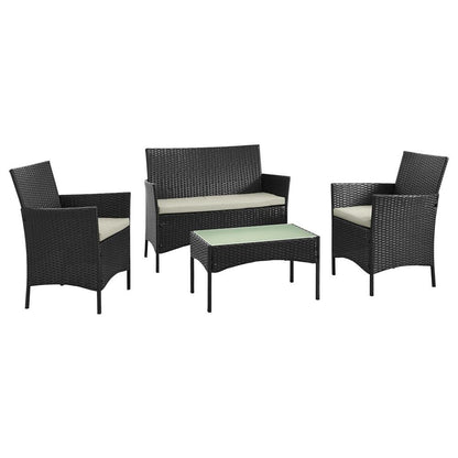 Manhattan Comfort - 4-Piece Imperia Patio Set with Iron Steel Legs in Black and Cream - OD-CV008-CR veiw 1