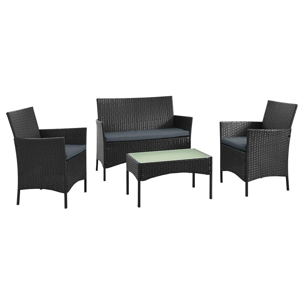Manhattan Comfort - 4-Piece Imperia Patio Set with Iron Steel Legs in Black and Grey - OD-CV008-GY veiw 1
