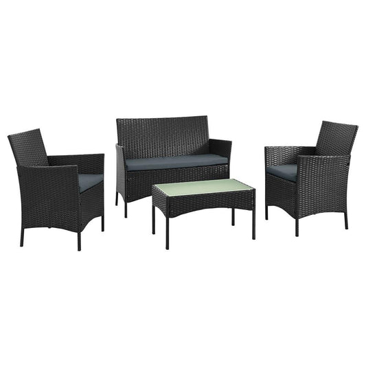 Manhattan Comfort - 4-Piece Imperia Patio Set with Iron Steel Legs in Black and Grey - OD-CV008-GY veiw 1