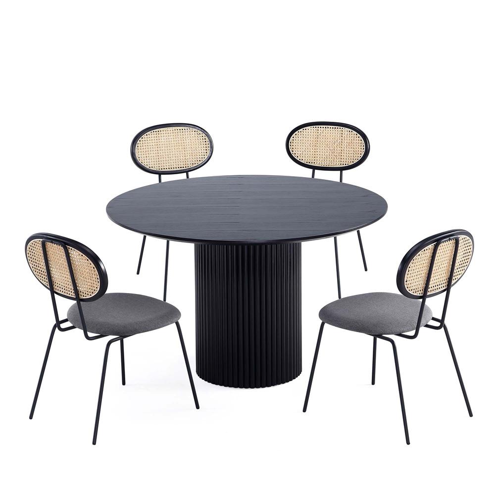 Manhattan Comfort - 5-Piece Jardin and Hathaway Woven Polycotton Dining Set in Black and GreyBlack - 4-DT03DCCA06-GY veiw 1