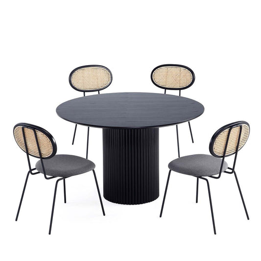 Manhattan Comfort - 5-Piece Jardin and Hathaway Woven Polycotton Dining Set in Black and GreyBlack - 4-DT03DCCA06-GY veiw 1