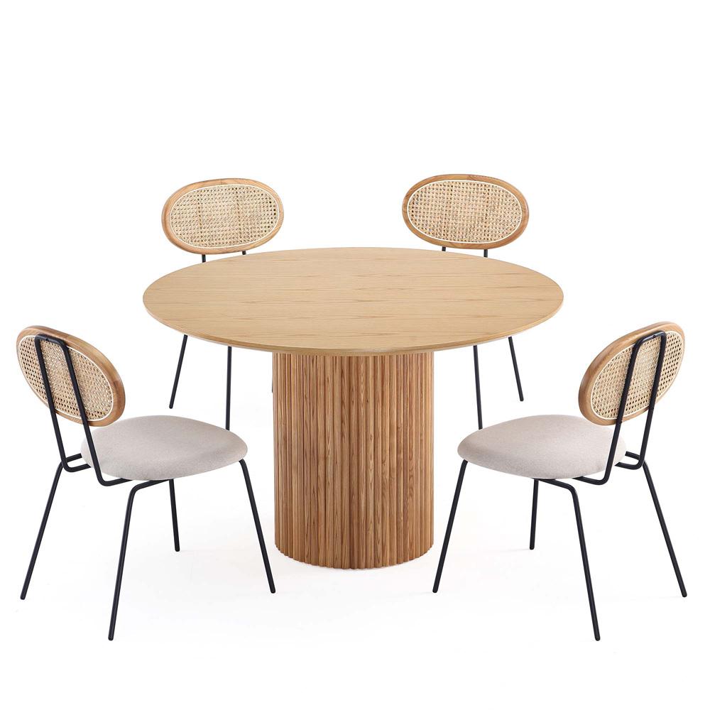 Manhattan Comfort - 5-Piece Jardin and Hathaway Woven Polycotton Dining Set in Nature and OatmealNature - 4-DT03DCCA06-OM veiw 1