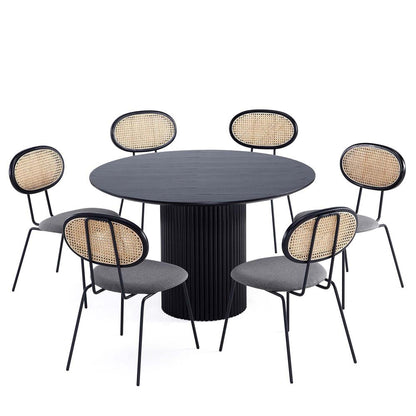 Manhattan Comfort - 7-Piece Jardin and Hathaway Woven Polycotton Dining Set in Black and GreyBlack - 6-DT05DCCA06-GY veiw 1