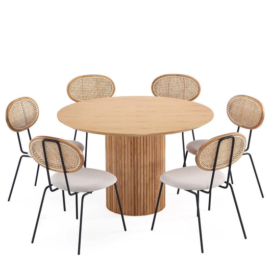 Manhattan Comfort - 7-Piece Jardin and Hathaway Woven Polycotton Dining Set in Nature and OatmealNature - 6-DT05DCCA06-OM veiw 1