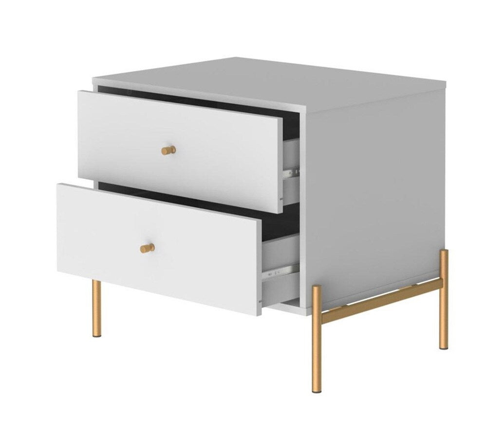 Manhattan Comfort - Jasper Nightstand with 2 Drawers in White Gloss - 51351 veiw 4