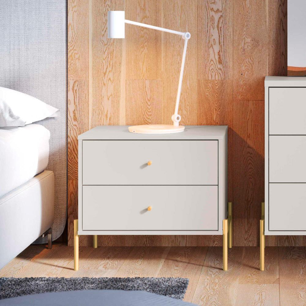 Manhattan Comfort - Jasper Nightstand with 2 Drawers in White Gloss - 51351 veiw 7