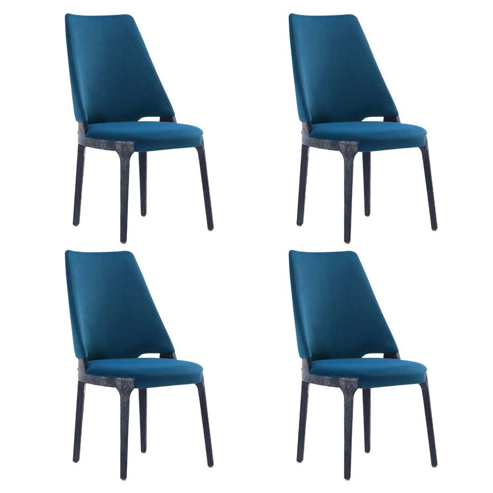 Manhattan Comfort - Kara Velvet Dining Chair with Beech Wood Legs in Blue - Set of 4 - 2-DC057-BL veiw 1
