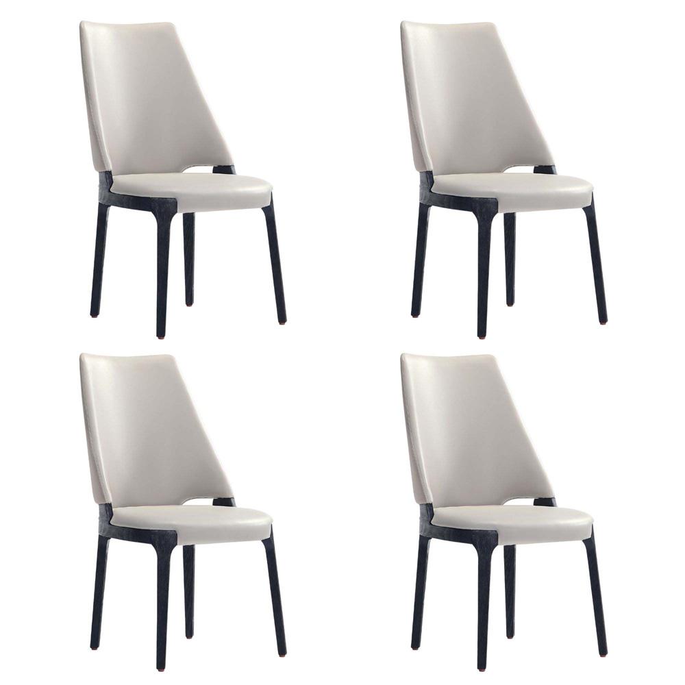Manhattan Comfort - Kara Leatherette and Velvet Dining Chair with Beech Wood Legs in Light Grey - Set of 4 - 2-DC057-LG veiw 1