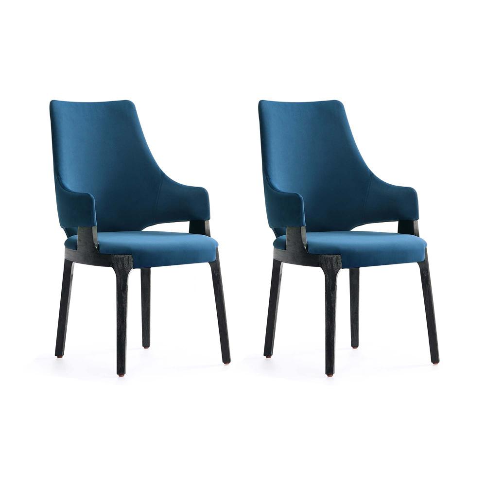 Manhattan Comfort - Kara Velvet Dining Arm Chair with Beech Wood Legs in Blue - Set of 2 - 2-DC057AR-BL veiw 1