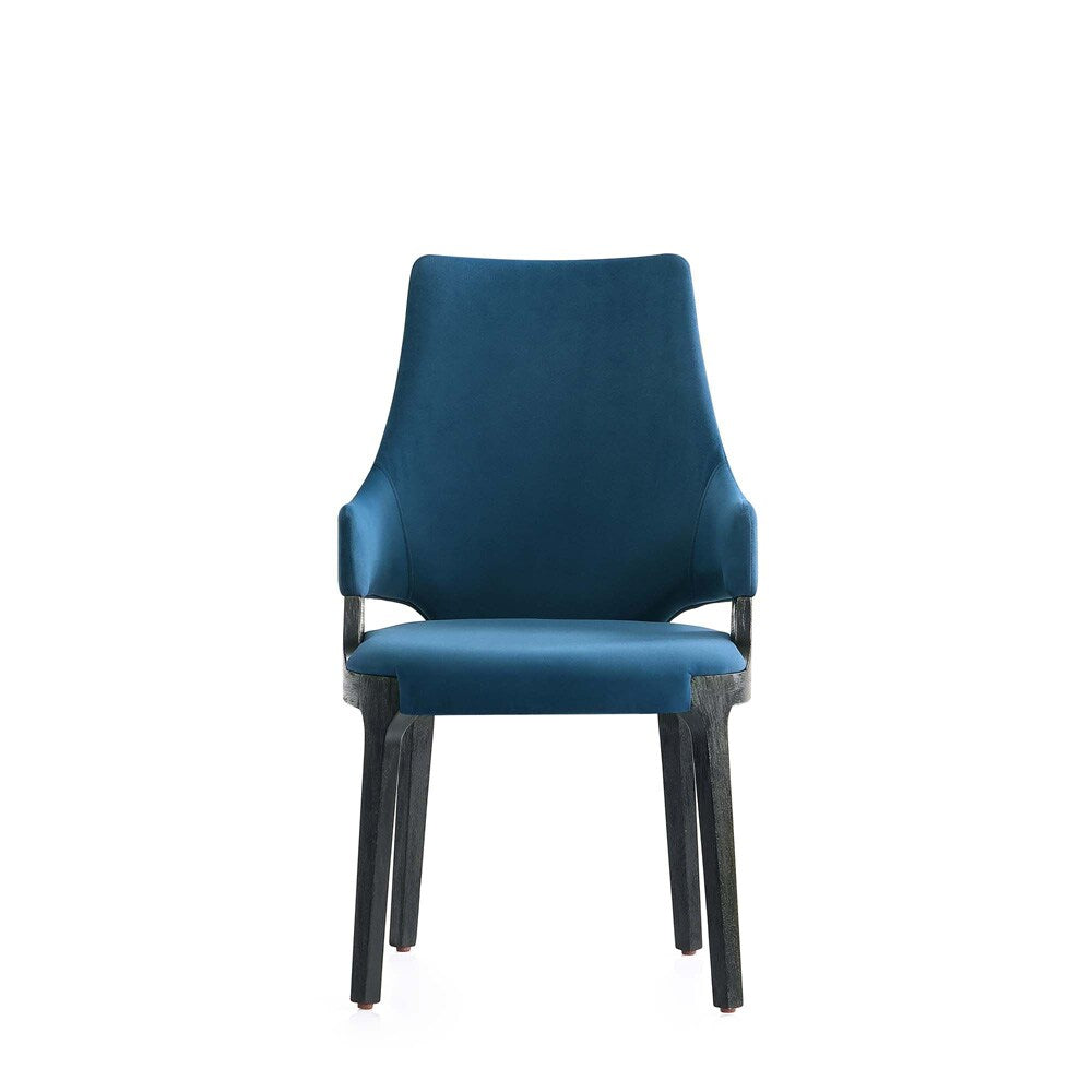 Manhattan Comfort - Kara Velvet Dining Arm Chair with Beech Wood Legs in Blue - Set of 2 - 2-DC057AR-BL veiw 2