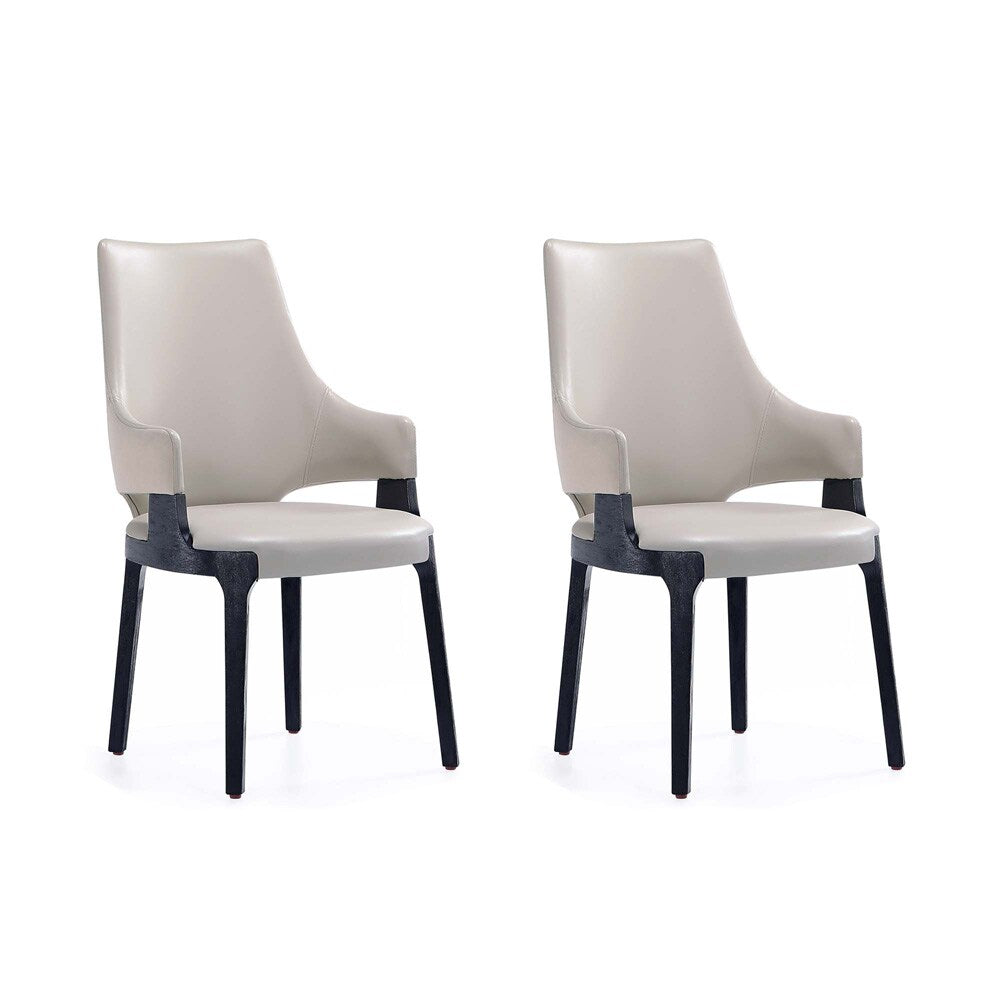 Manhattan Comfort - Kara Leatherette and Velvet Dining Arm Chair with Beech Wood Legs in Light Grey - Set of 2 - 2-DC057AR-LG veiw 1