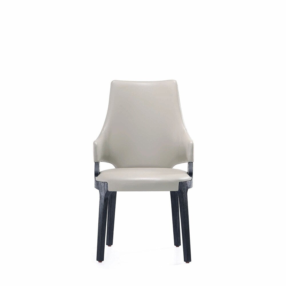 Manhattan Comfort - Kara Leatherette and Velvet Dining Arm Chair with Beech Wood Legs in Light Grey - Set of 2 - 2-DC057AR-LG veiw 2