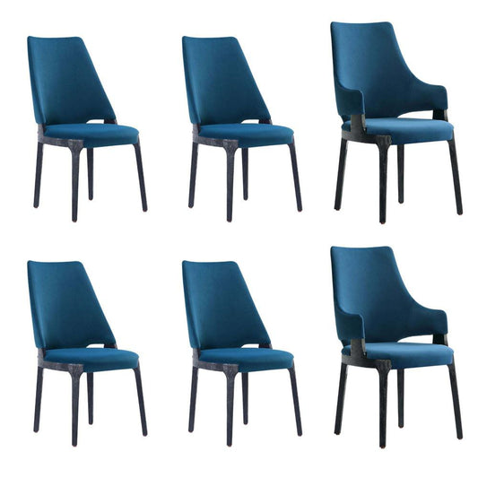 Manhattan Comfort - 6-Piece Kara Velvet Dining Chair and Arm Chair with Beech Wood Legs in Blue - 4-DC057-BL veiw 1