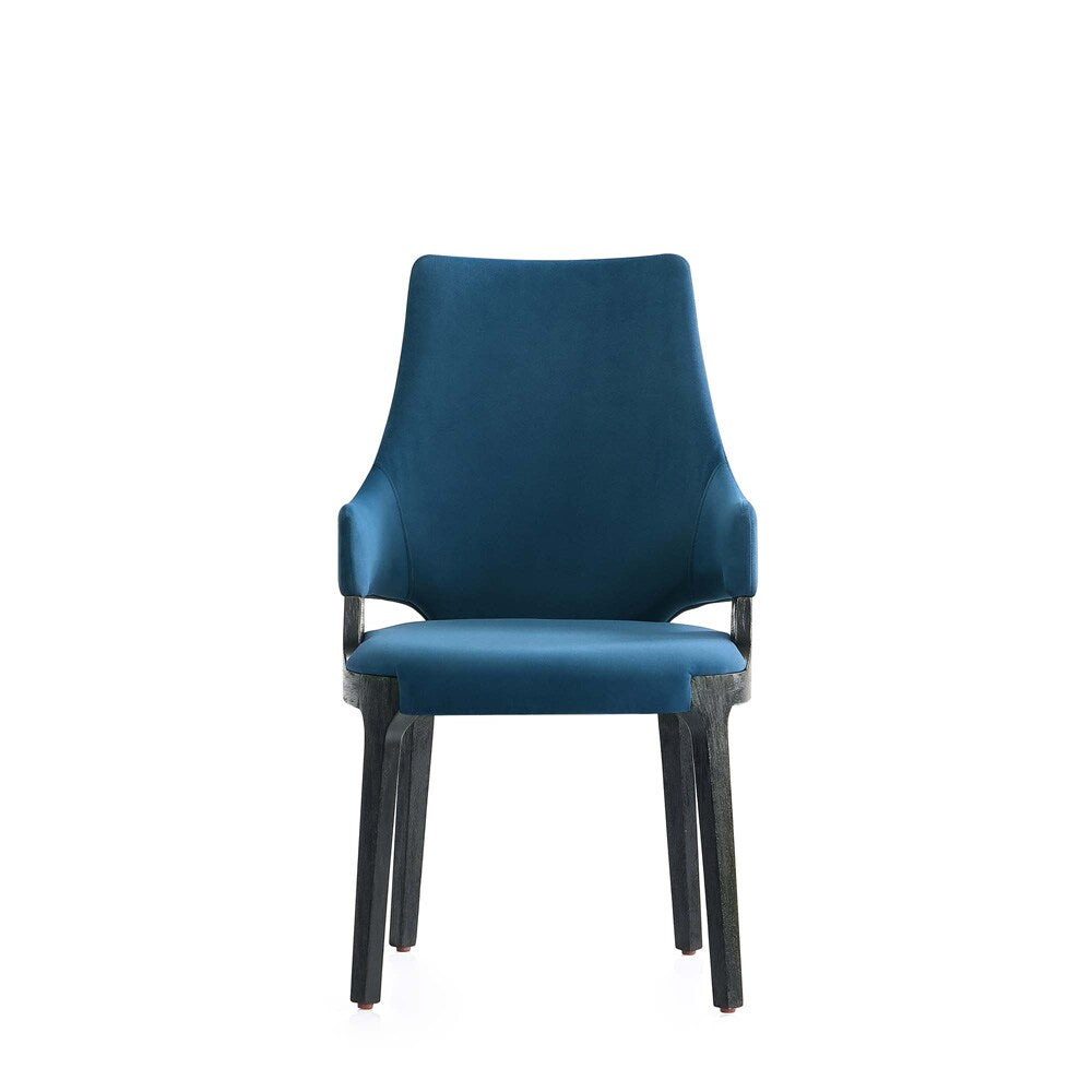 Manhattan Comfort - 6-Piece Kara Velvet Dining Chair and Arm Chair with Beech Wood Legs in Blue - 4-DC057-BL veiw 5