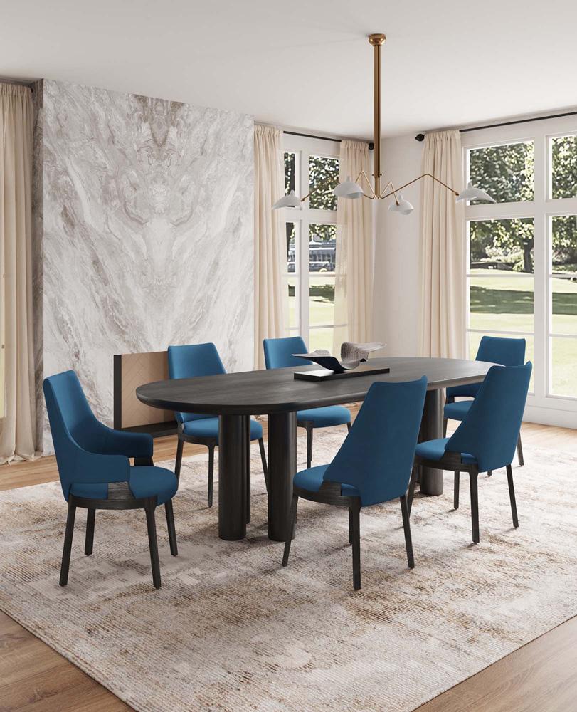 Manhattan Comfort - 6-Piece Kara Velvet Dining Chair and Arm Chair with Beech Wood Legs in Blue - 4-DC057-BL veiw 10