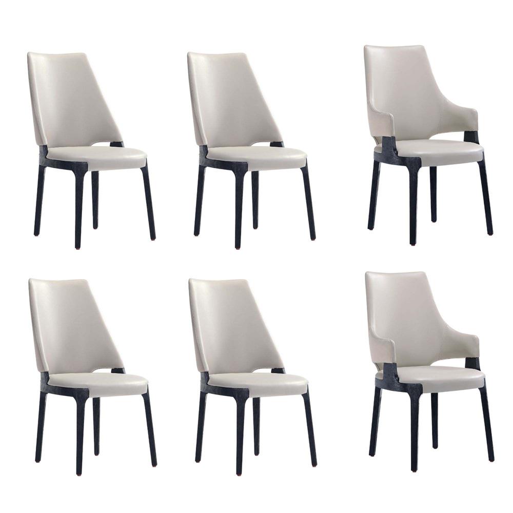 Manhattan Comfort - 6-Piece Kara Leatherette and Velvet Dining Chair and Arm Chair with Beech Wood Legs in Light Grey - 4-DC057-LG veiw 1