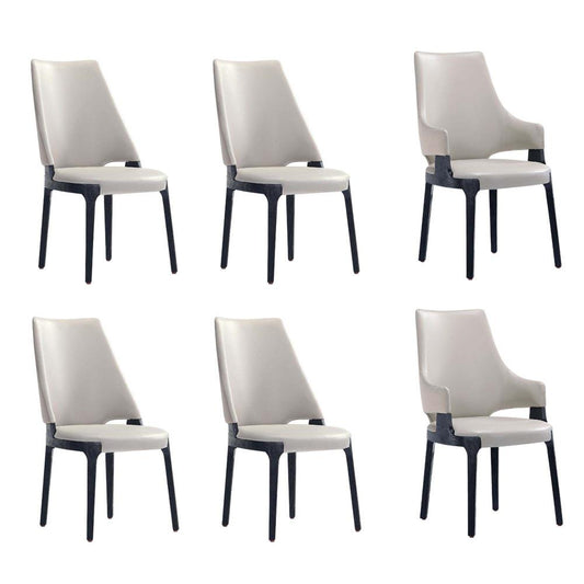 Manhattan Comfort - 6-Piece Kara Leatherette and Velvet Dining Chair and Arm Chair with Beech Wood Legs in Light Grey - 4-DC057-LG veiw 1