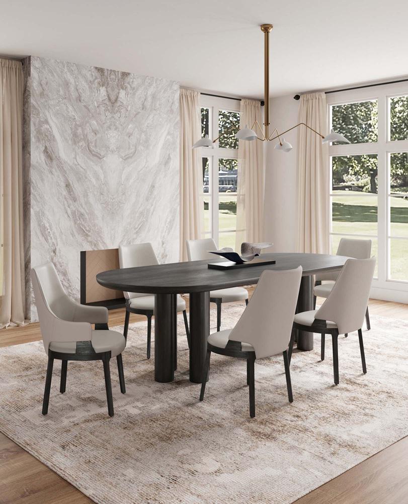 Manhattan Comfort - 6-Piece Kara Leatherette and Velvet Dining Chair and Arm Chair with Beech Wood Legs in Light Grey - 4-DC057-LG veiw 10