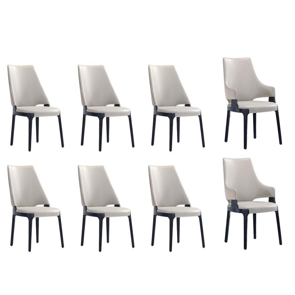 Manhattan Comfort - 8-Piece Kara Leatherette and Velvet Dining Chair and Arm Chair with Beech Wood Legs in Light Grey - 6-DC057-LG veiw 1