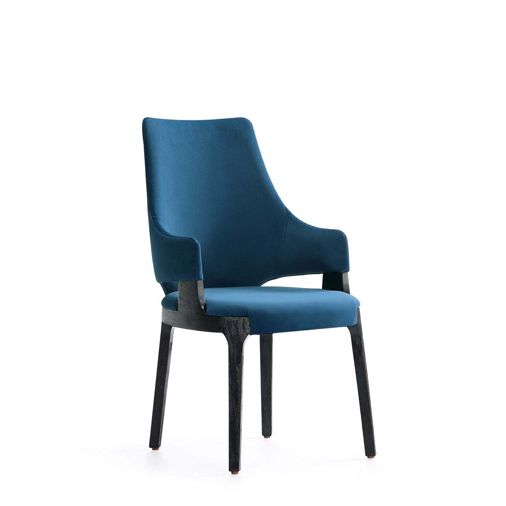 Manhattan Comfort - Kara Velvet Dining Arm Chair with Beech Wood Legs in Blue - DC057AR-BL veiw 1