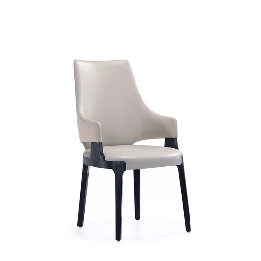 Manhattan Comfort - Kara Leatherette and Velvet Dining Arm Chair with Beech Wood Legs in Light Grey - DC057AR-LG veiw 1