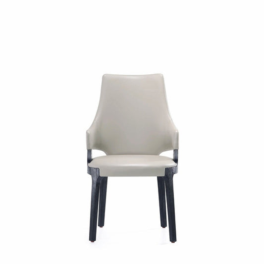 Manhattan Comfort - Kara Leatherette and Velvet Dining Arm Chair with Beech Wood Legs in Light Grey - DC057AR-LG veiw 2