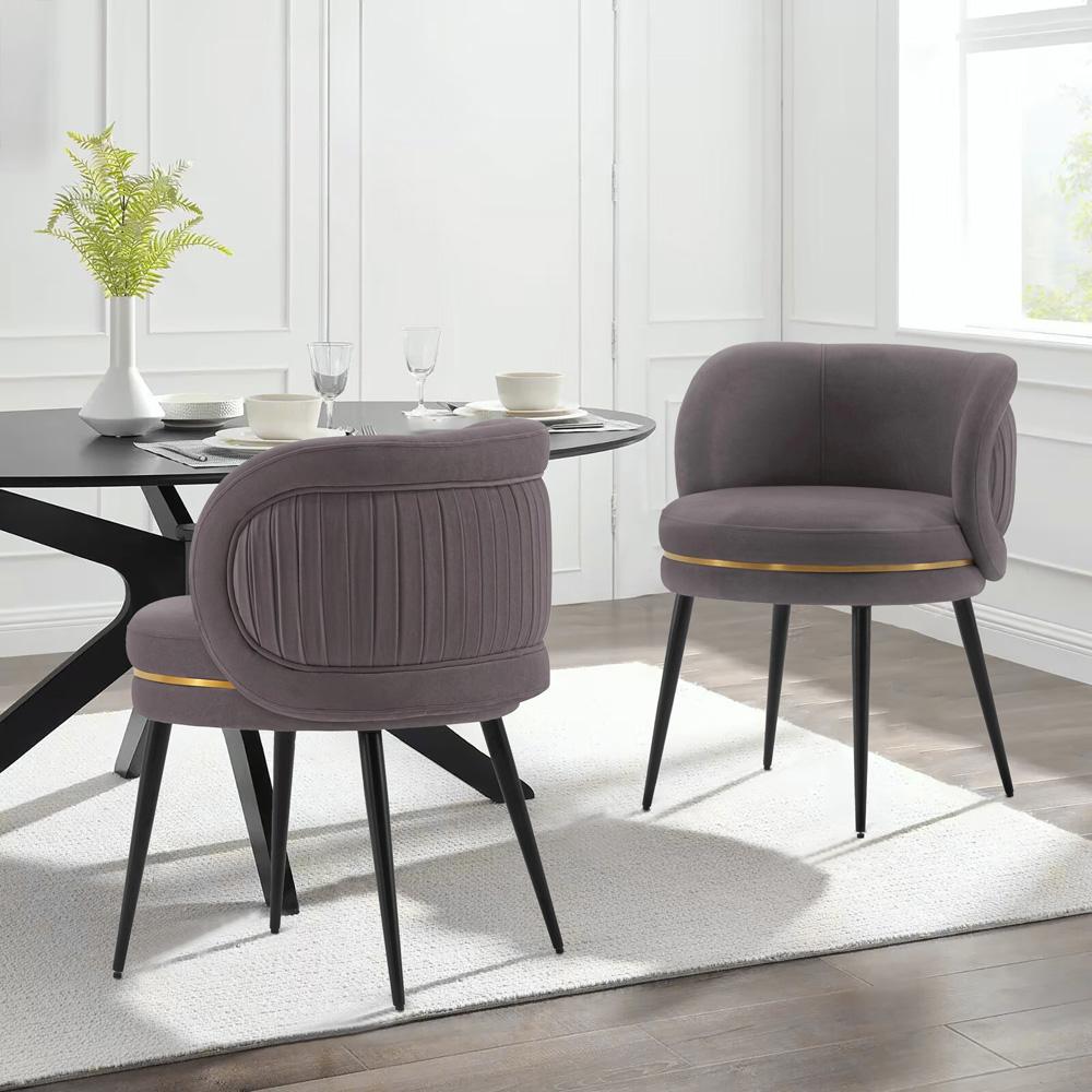 Manhattan Comfort - Kaya Velvet Dining Chair with Elm Wood & Metal Legs in Grey - Set of 2 - 2-DC080-GY veiw 7
