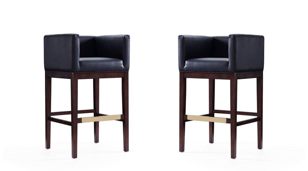 Manhattan Comfort - Kingsley Faux Leather Bar Stool in Black and Dark Walnut - Set of 2 - 2-BS012-BK veiw 1