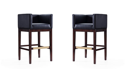 Manhattan Comfort - Kingsley Faux Leather Bar Stool in Black and Dark Walnut - Set of 2 - 2-BS012-BK veiw 1