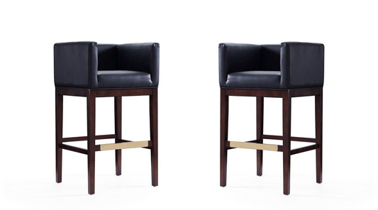 Manhattan Comfort - Kingsley Faux Leather Bar Stool in Black and Dark Walnut - Set of 2 - 2-BS012-BK veiw 1