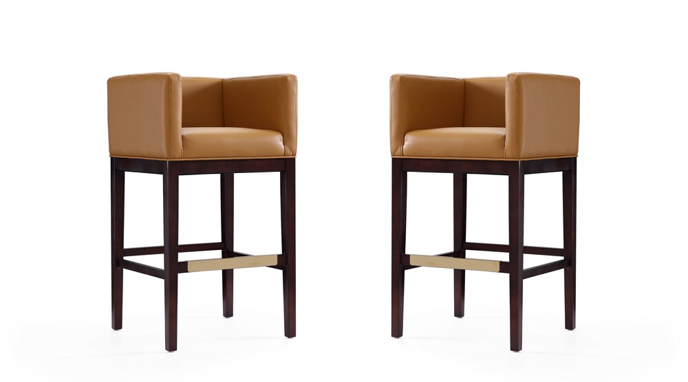 Manhattan Comfort - Kingsley Faux Leather Bar Stool in Camel and Dark Walnut - Set of 2 - 2-BS012-CL veiw 1