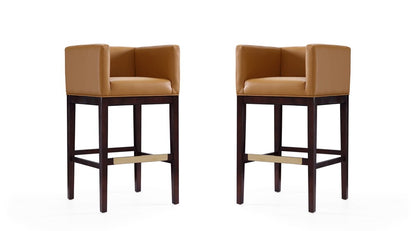 Manhattan Comfort - Kingsley Faux Leather Bar Stool in Camel and Dark Walnut - Set of 2 - 2-BS012-CL veiw 1
