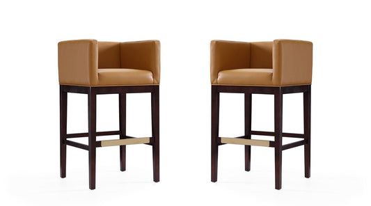 Manhattan Comfort - Kingsley Faux Leather Bar Stool in Camel and Dark Walnut - Set of 2 - 2-BS012-CL veiw 1