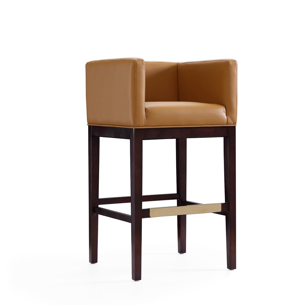 Manhattan Comfort - Kingsley Faux Leather Bar Stool in Camel and Dark Walnut - Set of 2 - 2-BS012-CL veiw 2