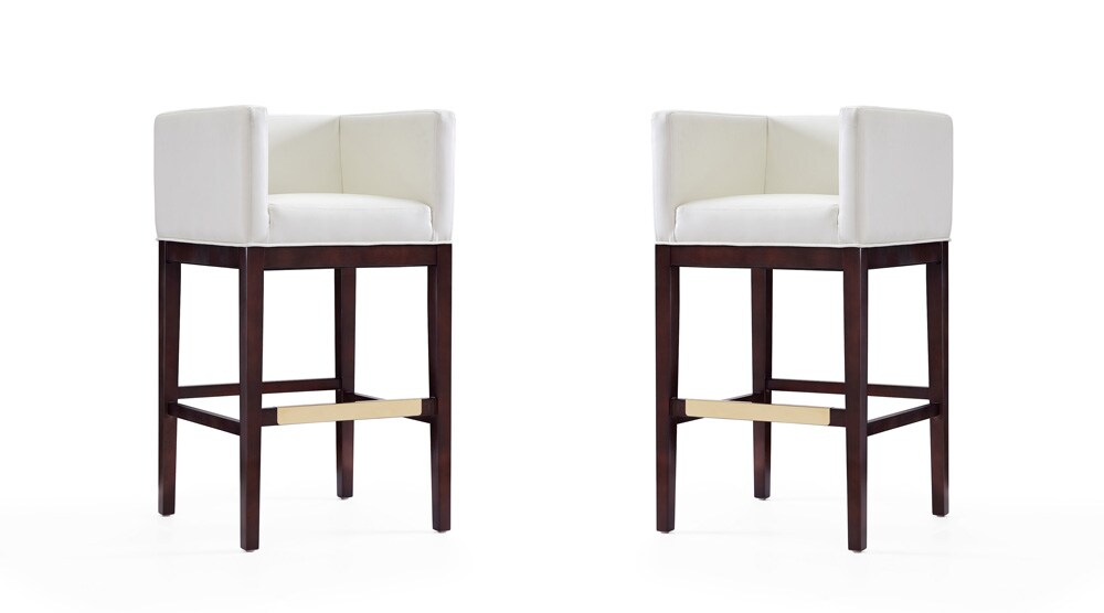 Manhattan Comfort - Kingsley Faux Leather Bar Stool in Ivory and Dark Walnut - Set of 2 - 2-BS012-IV veiw 1