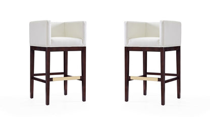Manhattan Comfort - Kingsley Faux Leather Bar Stool in Ivory and Dark Walnut - Set of 2 - 2-BS012-IV veiw 1