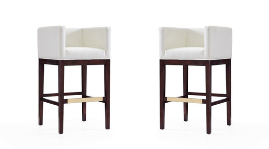 Manhattan Comfort - Kingsley Faux Leather Bar Stool in Ivory and Dark Walnut - Set of 2 - 2-BS012-IV veiw 1