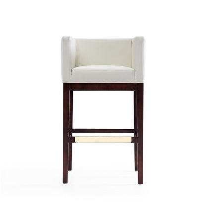 Manhattan Comfort - Kingsley Faux Leather Bar Stool in Ivory and Dark Walnut - Set of 2 - 2-BS012-IV veiw 3