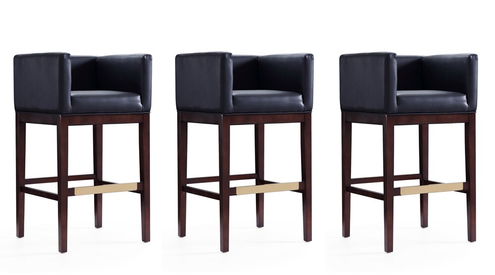 Manhattan Comfort - Kingsley Faux Leather Bar Stool in Black and Dark Walnut - Set of 3 - 3-BS012-BK veiw 1
