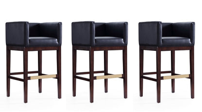 Manhattan Comfort - Kingsley Faux Leather Bar Stool in Black and Dark Walnut - Set of 3 - 3-BS012-BK veiw 1