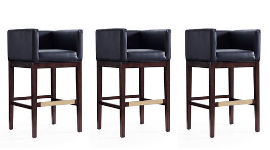 Manhattan Comfort - Kingsley Faux Leather Bar Stool in Black and Dark Walnut - Set of 3 - 3-BS012-BK veiw 1