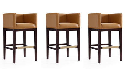 Manhattan Comfort - Kingsley Faux Leather Bar Stool in Camel and Dark Walnut - Set of 3 - 3-BS012-CL veiw 1