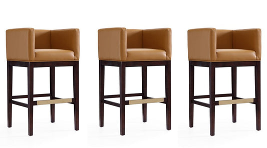 Manhattan Comfort - Kingsley Faux Leather Bar Stool in Camel and Dark Walnut - Set of 3 - 3-BS012-CL veiw 1