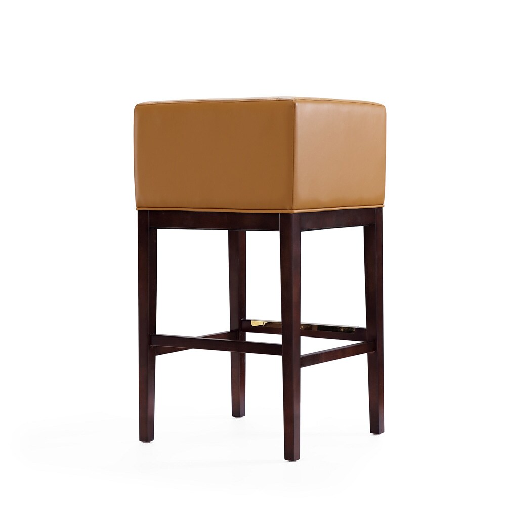 Manhattan Comfort - Kingsley Faux Leather Bar Stool in Camel and Dark Walnut - Set of 3 - 3-BS012-CL veiw 2