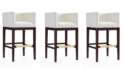 Manhattan Comfort - Kingsley Faux Leather Bar Stool in Ivory and Dark Walnut - Set of 3 - 3-BS012-IV veiw 1