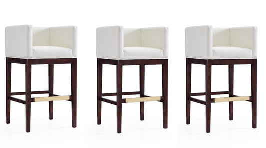 Manhattan Comfort - Kingsley Faux Leather Bar Stool in Ivory and Dark Walnut - Set of 3 - 3-BS012-IV veiw 1