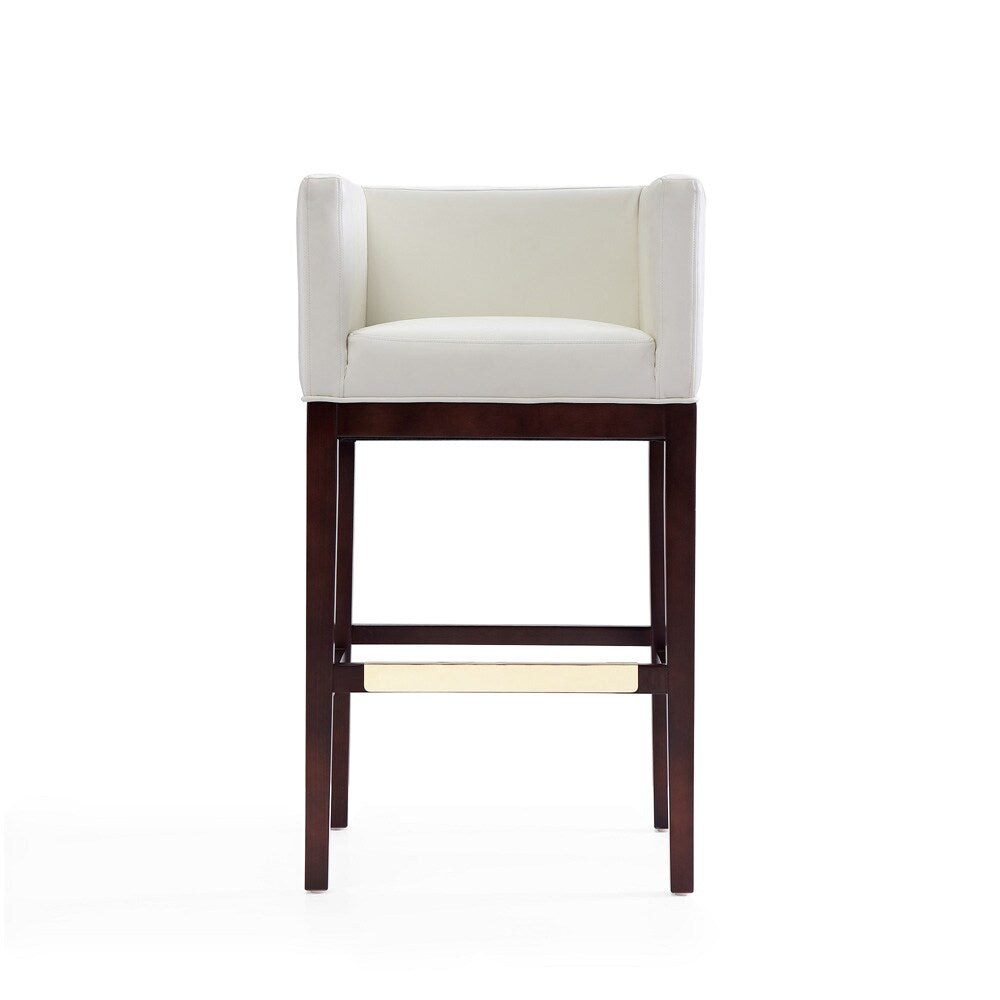 Manhattan Comfort - Kingsley Faux Leather Bar Stool in Ivory and Dark Walnut - Set of 3 - 3-BS012-IV veiw 3