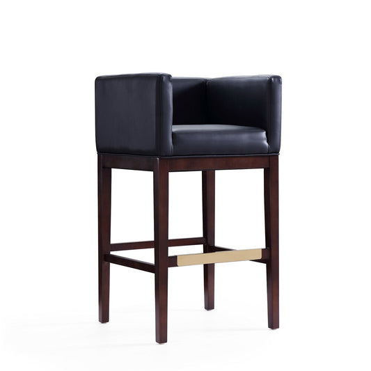 Manhattan Comfort - Kingsley Faux Leather Bar Stool in Black and Dark Walnut - BS012-BK veiw 1